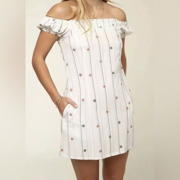 O’Neill Off Shoulder Floral Embroidery Mini Dress - Picture 3 of 12